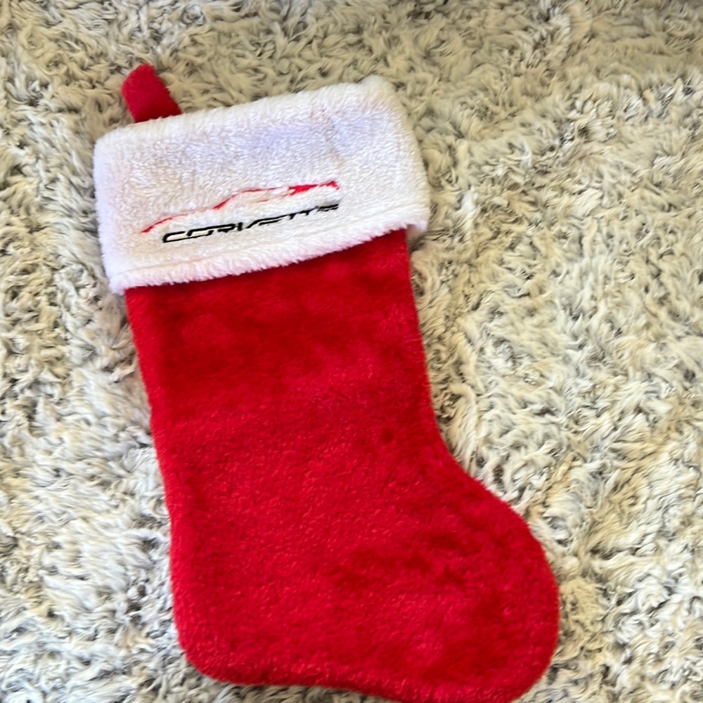 Corvette silhouette embroidered stocking. Christmas stocking for Corvette lovers